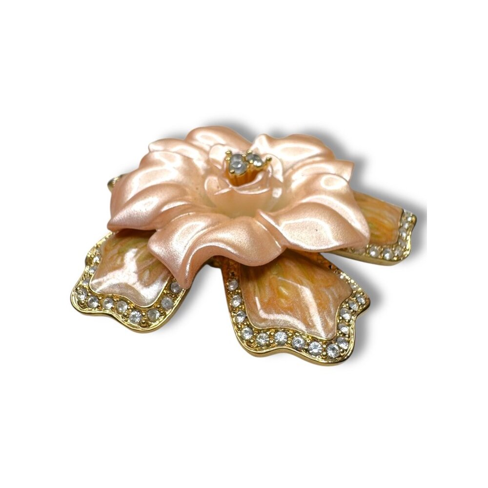 Nolan Miller Peach Gardenia Layered Enamel Lucite Flower Brooch Necklace Enhance - Picture 11 of 11